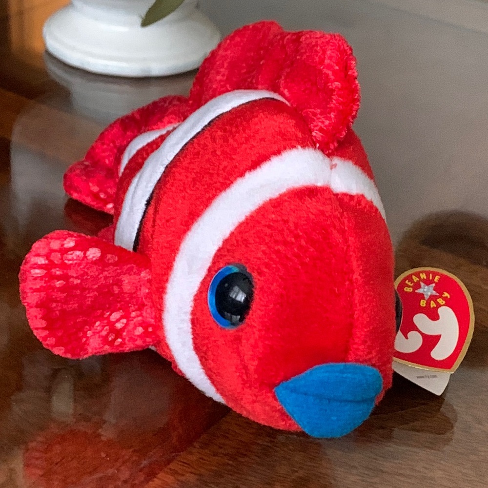 TY Beanie Baby Jester Clown Fish Red White Fish 2000 clownfish tags retired